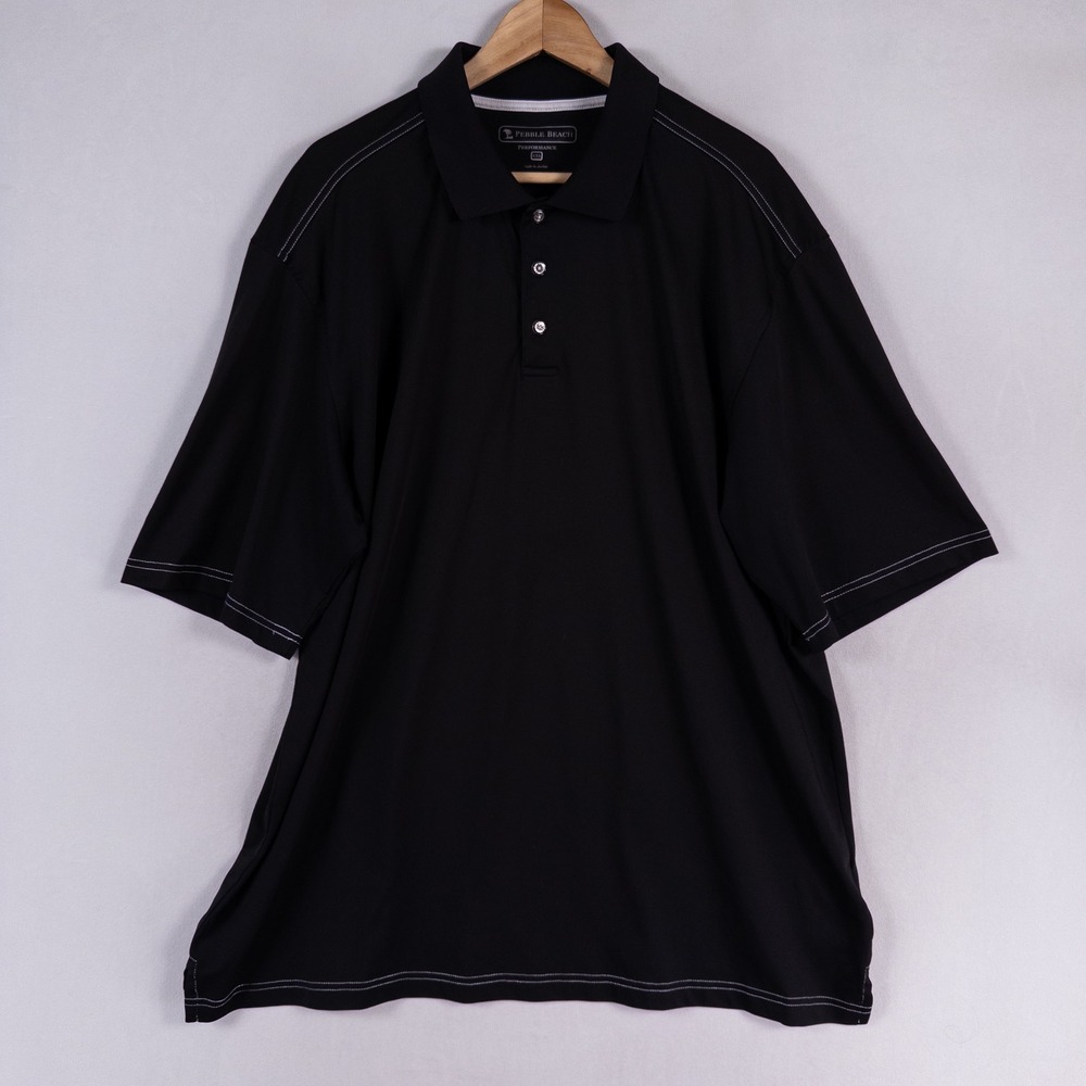 Pebble Beach Polo Shirt Mens XXL Black Stretch Contrast Stitch Golf Performance